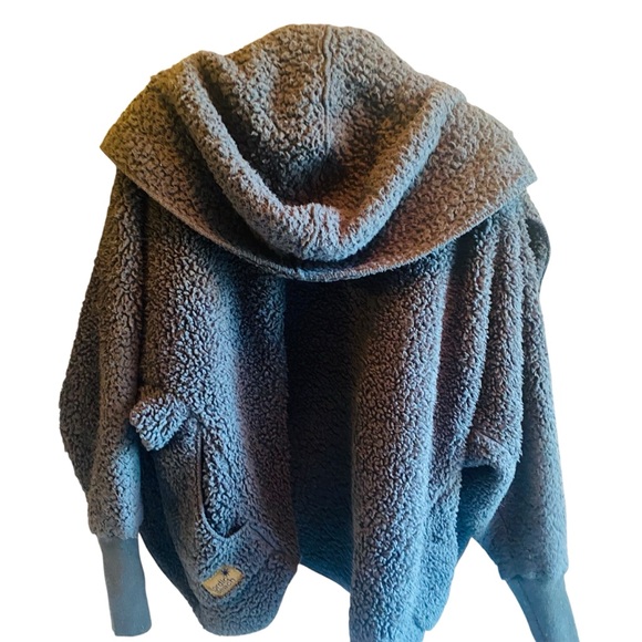 Nordic Beach Grey Hooded Sherpa Body Wrap Fuzzy Jacket Bulky Fluffy Cardigan - Picture 4 of 8